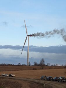 Blowing smoke and fiberglass from Rexville wind turbinefire