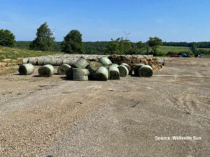 Fiberglass contaminated hay at New York farm after wind turbine fire.