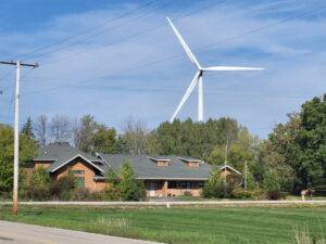 Wind turbine near house in at Lake Winnebago, Wisconsin