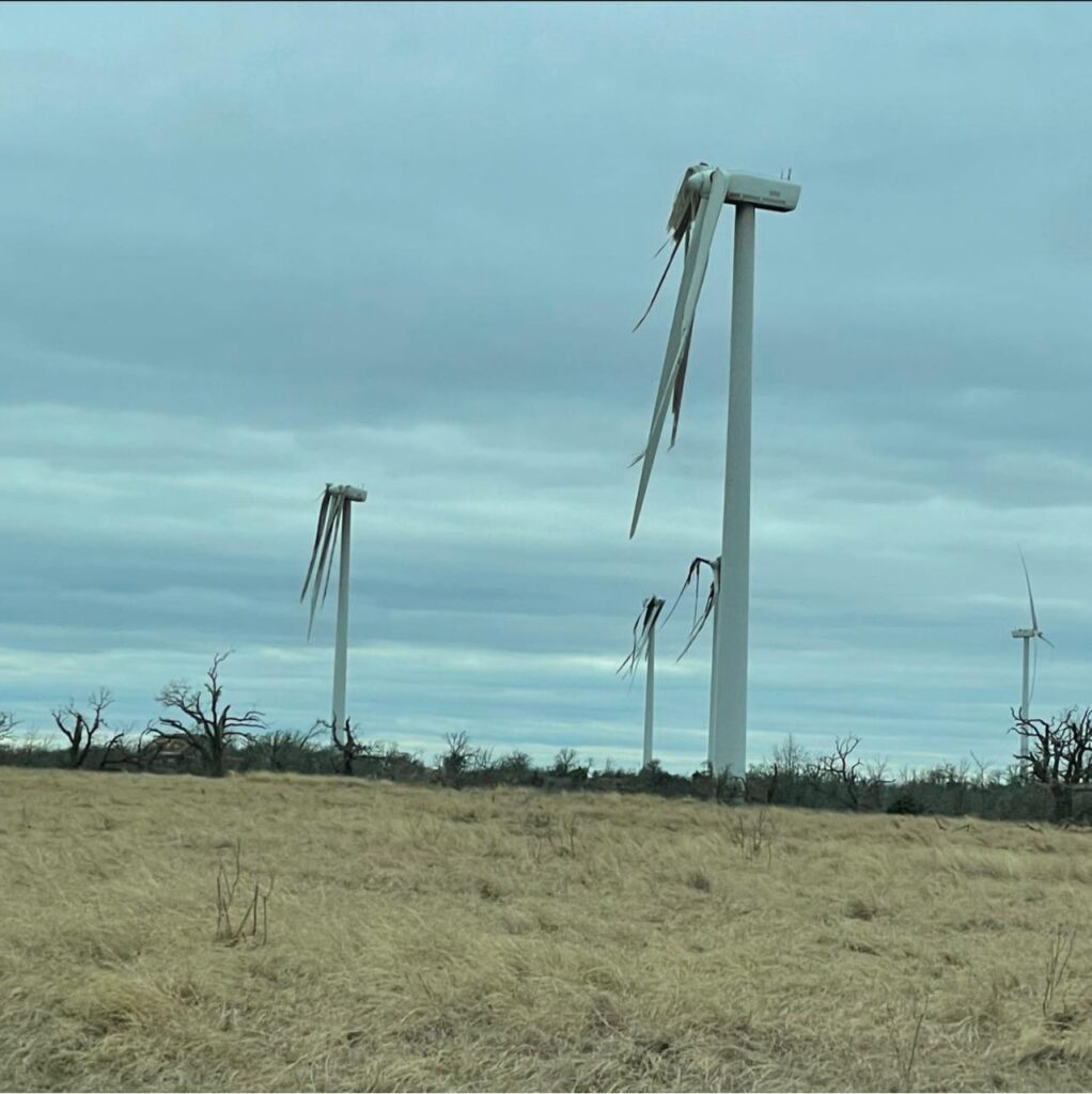 Massive damage to Texas wind farm after being struck by a tornado